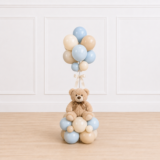 Create a timeless baby shower with our Signature Teddy Bear Balloon Centerpiece™. Featuring a plush teddy bear, organic balloon styling, and a floating balloon cluster, this luxury tabletop arrangement is perfect for guest tables, dessert displays, and teddy bear-themed celebrations.Beverly Hospital Gift